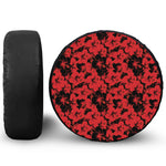 Black And Red Hibiscus Pattern Print Leather Spare Tire Cover