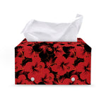 Black And Red Hibiscus Pattern Print Leather Tissue Box Cover
