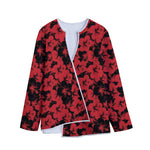 Black And Red Hibiscus Pattern Print Long Sleeve Short Coat