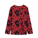 Black And Red Hibiscus Pattern Print Long Sleeve Short Coat