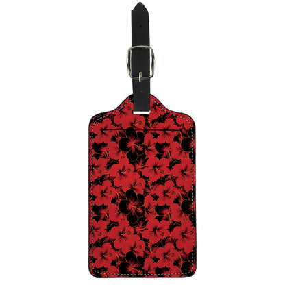 Black And Red Hibiscus Pattern Print Luggage Tag