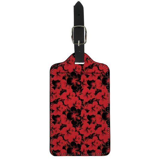 Black And Red Hibiscus Pattern Print Luggage Tag