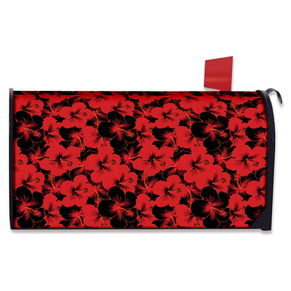 Black And Red Hibiscus Pattern Print Mailbox Cover