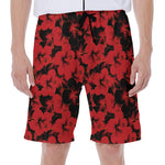 Black And Red Hibiscus Pattern Print Men's Beach Shorts