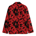 Black And Red Hibiscus Pattern Print Men's Blazer