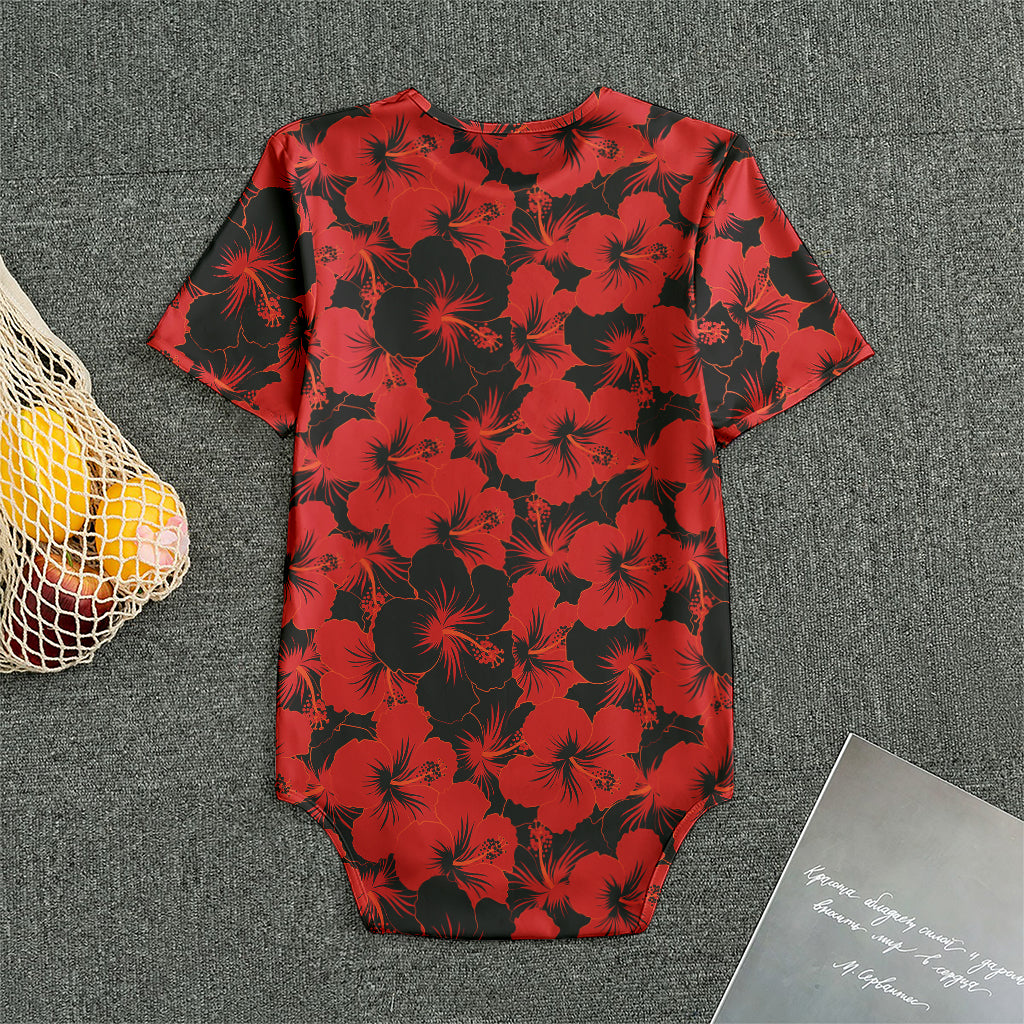 Black And Red Hibiscus Pattern Print Men's Bodysuit