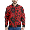 Black And Red Hibiscus Pattern Print Men's Bomber Jacket