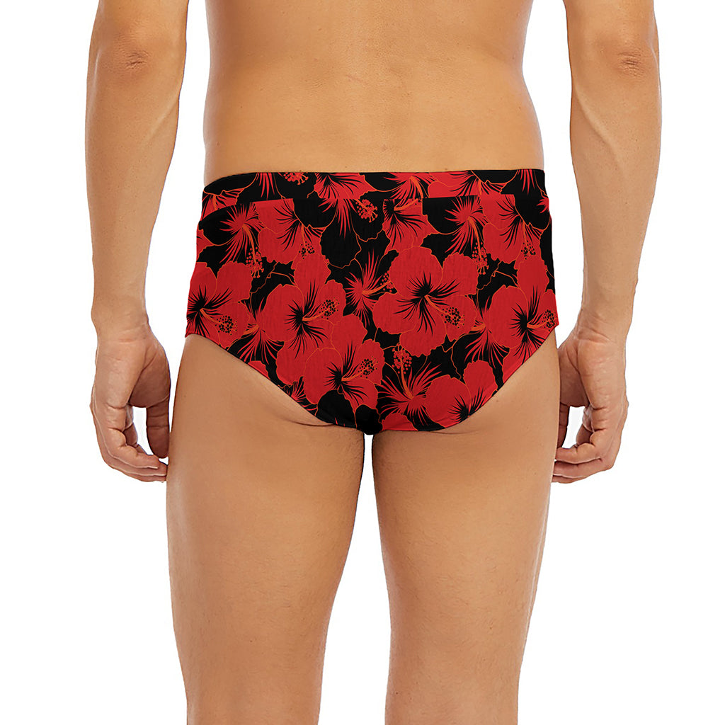 Black And Red Hibiscus Pattern Print Men's Briefs