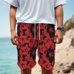 Black And Red Hibiscus Pattern Print Men's Cargo Shorts