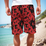 Black And Red Hibiscus Pattern Print Men's Cargo Shorts