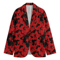 Black And Red Hibiscus Pattern Print Men's Cotton Blazer