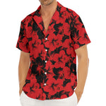 Black And Red Hibiscus Pattern Print Men's Deep V-Neck Shirt