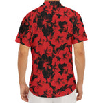 Black And Red Hibiscus Pattern Print Men's Deep V-Neck Shirt