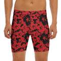 Black And Red Hibiscus Pattern Print Men's Long Boxer Briefs