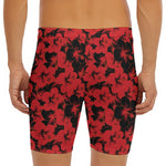 Black And Red Hibiscus Pattern Print Men's Long Boxer Briefs