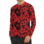 Black And Red Hibiscus Pattern Print Men's Long Sleeve Rash Guard