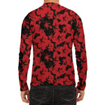Black And Red Hibiscus Pattern Print Men's Long Sleeve Rash Guard