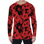 Black And Red Hibiscus Pattern Print Men's Long Sleeve T-Shirt