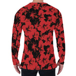 Black And Red Hibiscus Pattern Print Men's Long Sleeve T-Shirt