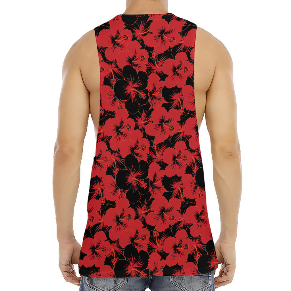 Black And Red Hibiscus Pattern Print Men's Muscle Tank Top