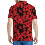 Black And Red Hibiscus Pattern Print Men's Polo Shirt
