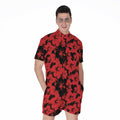 Black And Red Hibiscus Pattern Print Men's Romper