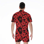 Black And Red Hibiscus Pattern Print Men's Rompers