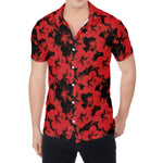 Black And Red Hibiscus Pattern Print Men's Shirt