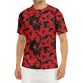 Black And Red Hibiscus Pattern Print Men's Short Sleeve Rash Guard