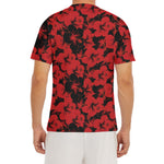 Black And Red Hibiscus Pattern Print Men's Short Sleeve Rash Guard