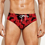 Black And Red Hibiscus Pattern Print Men's Swim Briefs