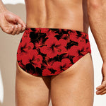 Black And Red Hibiscus Pattern Print Men's Swim Briefs