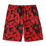 Black And Red Hibiscus Pattern Print Men's Swim Trunks