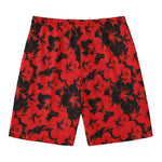 Black And Red Hibiscus Pattern Print Men's Swim Trunks