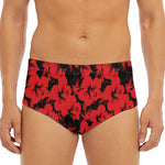 Black And Red Hibiscus Pattern Print Men's Triangle Swim Briefs