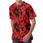 Black And Red Hibiscus Pattern Print Men's Velvet T-Shirt