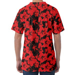Black And Red Hibiscus Pattern Print Men's Velvet T-Shirt