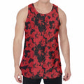 Black And Red Hibiscus Pattern Print Men's Velvet Tank Top