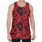 Black And Red Hibiscus Pattern Print Men's Velvet Tank Top