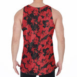Black And Red Hibiscus Pattern Print Men's Velvet Tank Top