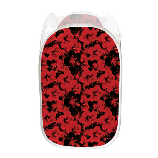 Black And Red Hibiscus Pattern Print Mesh Laundry Hamper