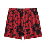 Black And Red Hibiscus Pattern Print Mesh Shorts