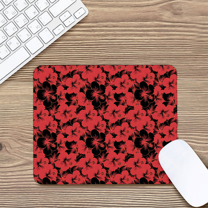 Black And Red Hibiscus Pattern Print Mouse Pad