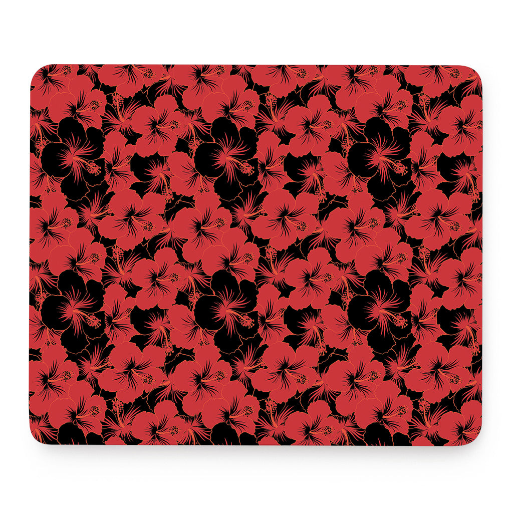 Black And Red Hibiscus Pattern Print Mouse Pad
