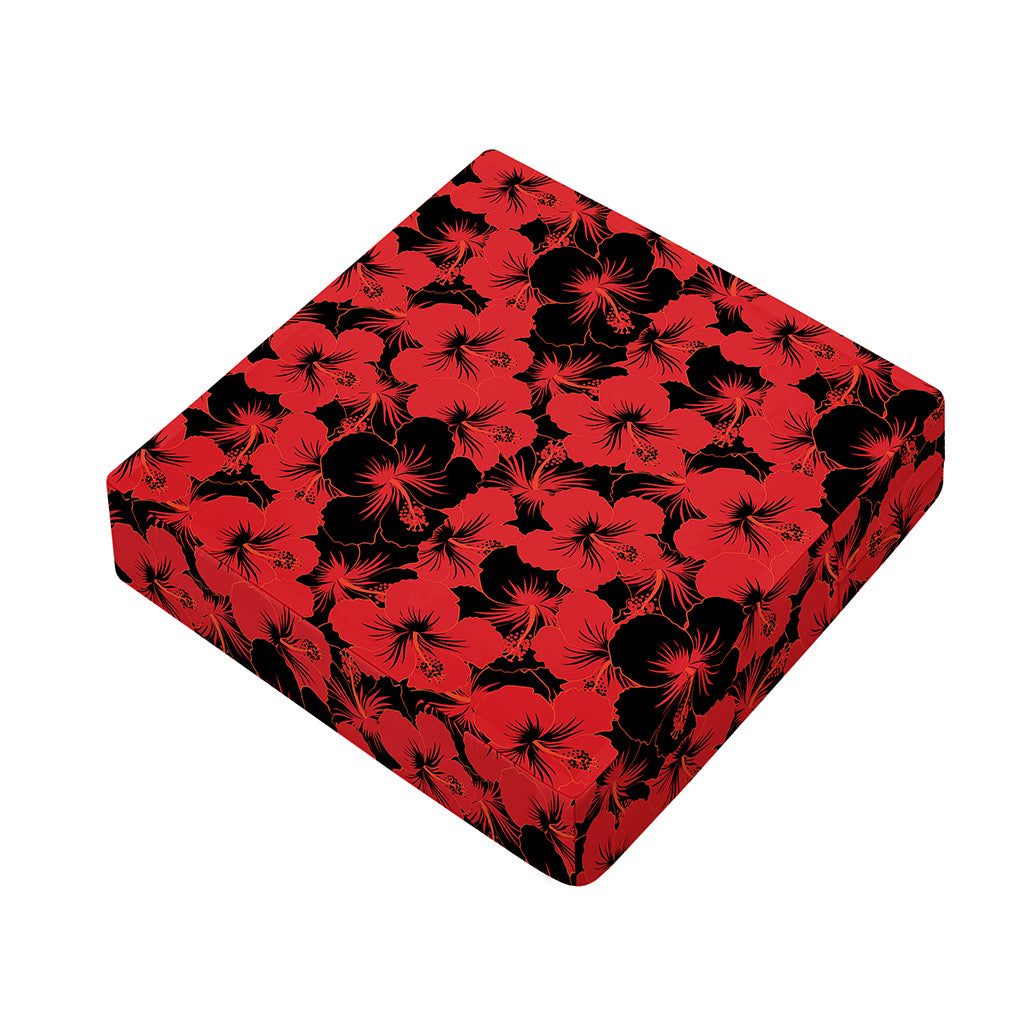 Black And Red Hibiscus Pattern Print Outdoor Seat Cushion Cover