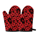 Black And Red Hibiscus Pattern Print Oven Mitts