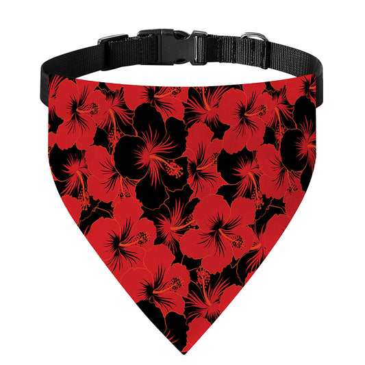 Black And Red Hibiscus Pattern Print Over The Collar Dog Bandana