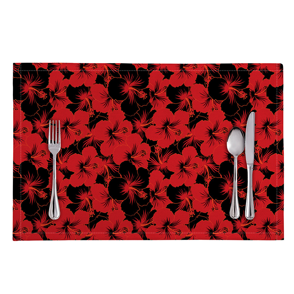 Black And Red Hibiscus Pattern Print Placemat