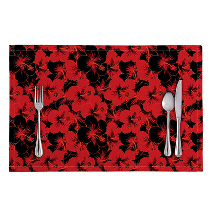 Black And Red Hibiscus Pattern Print Placemat