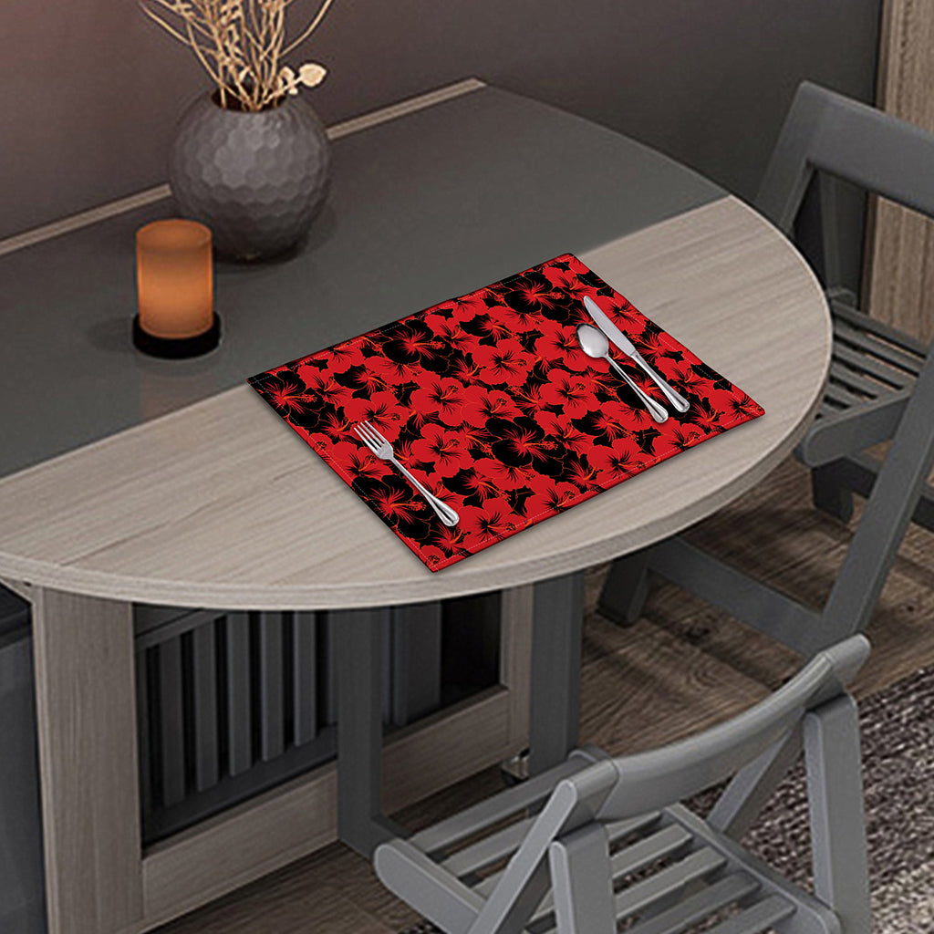 Black And Red Hibiscus Pattern Print Placemat